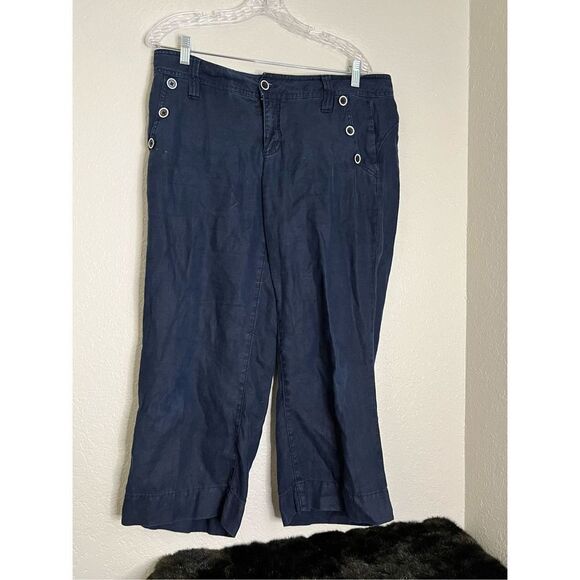 Cabi Linen Crop Pants Navy Blue Nautical Beach Capri Loose Fit Style #192 10 - Picture 1 of 5